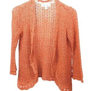 Decree Loose Salmon Crochet Knit Open Front Cardigan